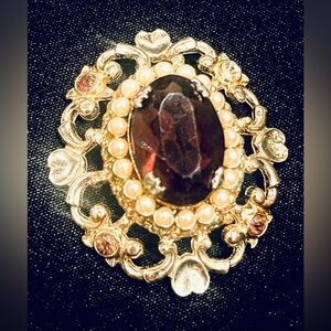 CORO BROOCH 1919 GOLD TONE BLUE STONES PEARLS PIN VINTAGE